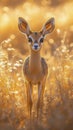A tiny dik-dik antelope cautiously stepping through the golden grasslands, its large eyes full of curiosity Royalty Free Stock Photo