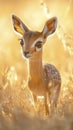A tiny dik-dik antelope cautiously stepping through the golden grasslands, its large eyes full of curiosity Royalty Free Stock Photo