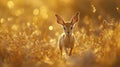 A tiny dik-dik antelope cautiously stepping through the golden grasslands, its large eyes full of curiosity Royalty Free Stock Photo