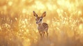 A tiny dik-dik antelope cautiously stepping through the golden grasslands, its large eyes full of curiosity Royalty Free Stock Photo