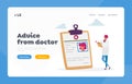 Tiny Doctor Character Write Diagnose for Diabetes Patient for Treatment Landing Page Template. Glucose Level or Schedule