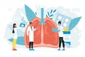 Tiny doctor examining giant lungs respiratory system Royalty Free Stock Photo