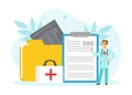 Tiny Doctor with Patient Card Folder, Medical Report, Analysis, Prescription, Medical Care and Treatment Concept Vector