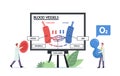 Tiny Doctors Characters Presenting Huge Infographics of Blood Circulation in Vein, Artery Vessels or Arteriole