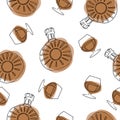 Tiny doodle style alcohol glasses seamless pattern. Free hand drawn, uneven edges. Martini, champagne, cocktail, brandy, margarita