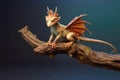 tiny dragon perched on a branch, sunbathing Royalty Free Stock Photo