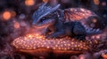 Tiny dragon rests on luminous mushroom Royalty Free Stock Photo