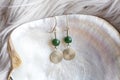 Tiny elegant female earrings with mineral stone beads