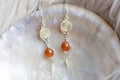 Tiny elegant female earrings with mineral stone beads