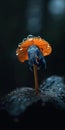 A tiny elephant balancing on the tip of a bright orange flower. Generative AI