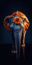 A tiny elephant balancing on the tip of a bright orange flower. Generative AI
