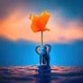 A tiny elephant balancing on the tip of a bright orange flower Royalty Free Stock Photo