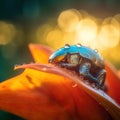 A tiny elephant balancing on the tip of a bright orange flower Royalty Free Stock Photo