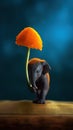 A tiny elephant balancing on the tip of a bright orange flower Royalty Free Stock Photo