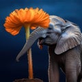 A tiny elephant balancing on the tip of a bright orange flower Royalty Free Stock Photo