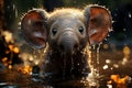 Tiny elephant revels in puddle, its adorable antics captivating all who watch Royalty Free Stock Photo