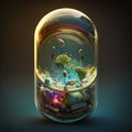 Tiny magic world inside transparent capsule