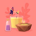 Tiny Female Burning Huge Wax or Paraffin Aromatic Candles for Aroma Therapy and Relaxation. Cute Hygge Home Decoration