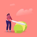 Tiny Female Character Cutting Huge Lime with Knife Ingredient for Mojito or Tequila Alcohol Drink Royalty Free Stock Photo