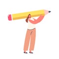Tiny Female Character with Huge Pencil Isolated on White Background. Writer, Businesswoman, Secretary, Artist Occupation