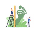 Tiny Female Character Measure Huge Green Foot, Carbon Footprint Pollution, Co2 Emission Environmental Impact Concept Royalty Free Stock Photo