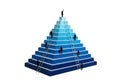 Tiny figures ascend a layered blue pyramid structure with ladders Royalty Free Stock Photo