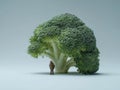 A Tiny Figurine Under A Broccoli Shaped Tree Generative AI.jpeg Royalty Free Stock Photo
