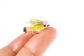 Tiny Fishing Fly on Finger Tip Royalty Free Stock Photo