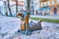 The tiny Fokukac sculpture on Danube River embankment, on Feb 27 in Budapest, Hungary