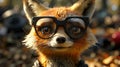 A tiny fox wearing hipster glasses, its expression a perfect blend of curiosity and stylish charm Royalty Free Stock Photo