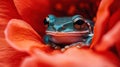 Tiny frog nestled in vibrant red flower Royalty Free Stock Photo