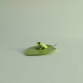 Tiny Green Frog Sits on a Large Green Leaf with a Soft Background Royalty Free Stock Photo