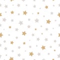 Tiny grey gold irregular Stars on white background. Minimalist Star geometric shape vector Seamless Pattern, fashion texture