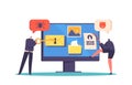 Tiny Hackers Male Characters Hacking Huge Computer with False Key and Crowbar. Robbers Phishing via Internet, Spoofing