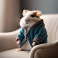 A tiny hamster wearing a tiny sweater, sitting in a tiny chair1 Royalty Free Stock Photo