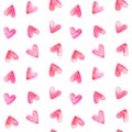 Tiny hand drawn watercolor hearts seamless repeat vector pattern, aquarelle Valentine\' s day background Royalty Free Stock Photo