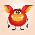 Tiny happy red cartoon monster. Halloween vector illustration isolated. Royalty Free Stock Photo