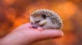 Tiny hedgehog resting on a finger (1 Royalty Free Stock Photo