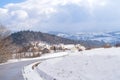 Winter wonderland village scene, mountain winter landscape, Beskid Wyspowy Poland