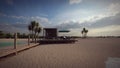 tiny house on the beach front elevation 3d illustration Royalty Free Stock Photo