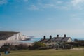 Tiny House at the edge of the Chalk Cliffs at Seaford Head Nature Reserve, Cuckmere Haven beach. Seven Sisters, South of England