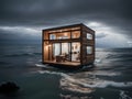 tiny house floating in the middle of the ocean Royalty Free Stock Photo