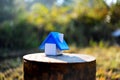 Tiny house in the forest Put on wooden logs in winter The small Royalty Free Stock Photo