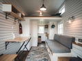 Tiny house interiors optimized with space saving solutions Royalty Free Stock Photo
