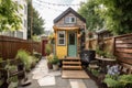 tiny house in the middle of a vibrant, bustling city