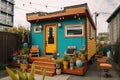 tiny house in the middle of a vibrant, bustling city