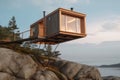 tiny house perched atop platform or stand to give the illusion of floating