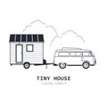 Tiny house on wheels - minivan and trailer hovel, traveling hut or cabin