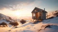 tiny house in winter mountain. generative ai. Royalty Free Stock Photo