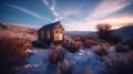 tiny house in winter mountain. generative ai. Royalty Free Stock Photo